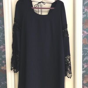 Navy Dress with Lace Sleeves